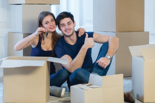 Office relocation planning in Streatham with moving boxes and workplace equipment