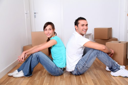 Packed household boxes ready for loading in a Streatham property